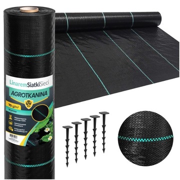AGROTKANINA 110G 1,1x50m PREMIUM UV 3% AGROWŁÓKNINA CZARNA MATA + KOŁKI
