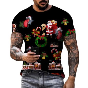 Santa Claus Pattern Men's T-shirt Elk Print Man Sh