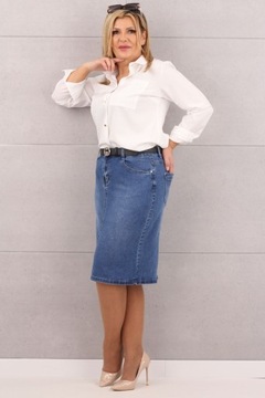 ДЖИНСОВАЯ ЮБКА-КАРАНДАШ, СВОБОДНЫЙ ПОЯС, С РАЗРЕЗОМ, БОЛЬШИЕ РАЗМЕРЫ