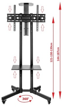 Мобильная подставка для телевизора 32-70 дюймов с регулируемыми полками.