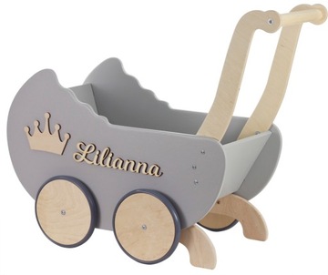 деревянная КОЛЯСКА-КУКЛА + ИМЯ подарок на день рождения