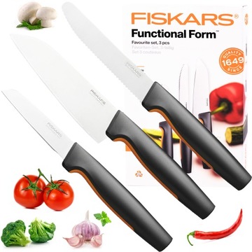FISKARS ZESTAW KOMPLET 3 NOŻY NOŻ DO OBIERANIA WARZYW OWOCÓW SZEFA KUCHNI