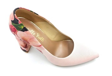 Piękne pantofle na słupku 10 cm różowe magnolie 42