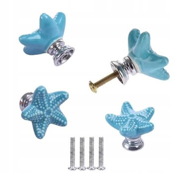 4× GAŁKA MEBLOWA PORCELANA ROZGWIAZDA UCHWYT 34 mm