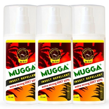 3x SPRAY MUGGA STRONG 50% DEET na KOMARY KLESZCZE
