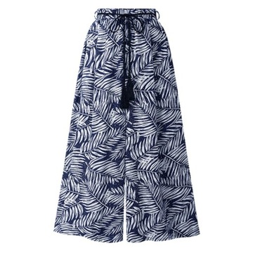 Damskie spodnie z wysokim stanem i szerokimi nogawkami Nadruk Casual Beach