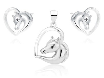 SREBRNY KOMPLET SERC Z KONIEM CYRKONIE HEART HORSE