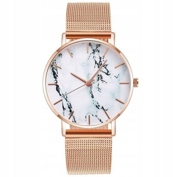 Zegarek ZŁOTY Damski Biała Tarcza Marmur Elegancki dla Kobiety