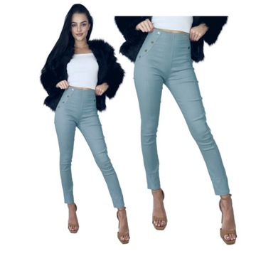 W768 NIEBIESKIE ELEGANCKIE LEGGINSY SPODNIE S/M