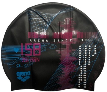 CP37 Czepek Pływacki Silikonowy Na Basen ARENA PRINT PEACER BLACK