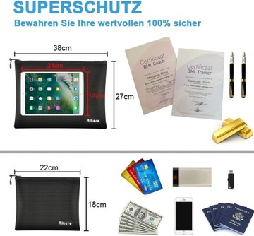 TORBA OGNIOODPORNA WODOODPORNA NA DOKUMENTY PLIKI PIENIĄDZE ETUI ZESTAW X2