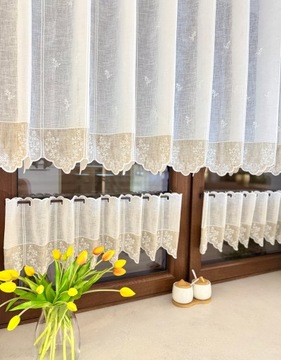 Firanka Kuchnia Biała Zazdrostka Beż Natura Haft wysokość 60 cm