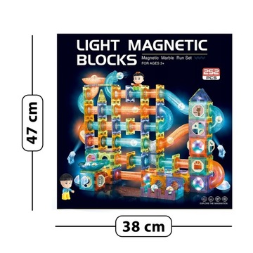 KLOCKI MAGNETYCZNE ZESTAW XXL KONSTRUKCYJNE 252 EL. TOR KULKOWY ŚWIECI