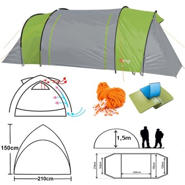 4-местная палатка, 2 спальни, тамбур, ТРОПИК, туристический кемпинг