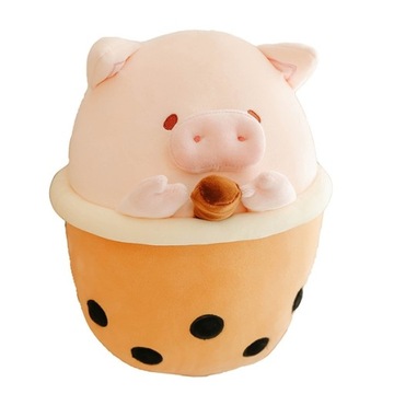 MASKOTKA PLUSZAK ZABAWKA BUBBLE TEA SŁODKA ŚWINKA W KUBKU KAWAII 20 cm