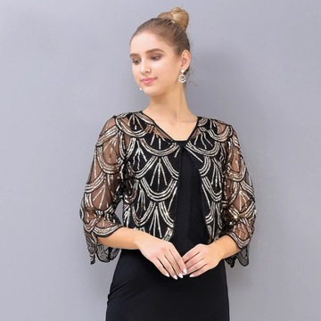 Women's Sequins Hollow Lace Long Sleeve Shawl and