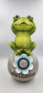 Садовая статуэтка Большая лягушка на камне Солнечная светодиодная лампа 36 см