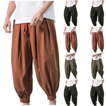 Men's trousers Japanese Cotton Linen Cropped Pants