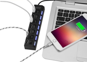 БЫСТРЫЙ КОНЦЕНТР USB2.0 РАЗВЕТВИТЕЛЬ 7 ПОРТОВ СВЕТОДИОДЫ АДАПТЕР ЧЕРНЫЕ ПЕРЕКЛЮЧАТЕЛИ