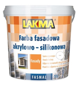 LAKMA FASMAL Farba Elewacyjna Fasadowa Akrylowo-Silikonowa Mocna Biała 10L