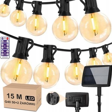 GIRLANDA SOLARNA LAMPKI OGRODOWA ŁAŃCUCH ŚWIETLNY 15M 50xŻARÓWKI LED+PILOTA
