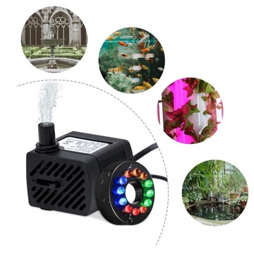 ZESTAW POMPA WODY REGULOWANA WYDAJNOŚĆ CICHA MAŁA 5W 350L/H 12 LED DO OGRÓD