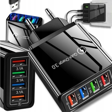 SZYBKA ŁADOWARKA SIECIOWA 4XUSB QUICK CHARGE 3.0 + KABEL TYP C SZYBKI