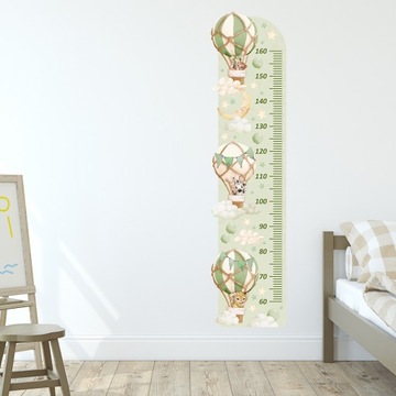 Наклейка на стену с диаграммой роста, зеленые воздушные шары с животными
