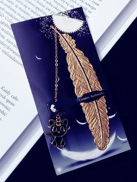 Закладка книги перо черный котенок кошка