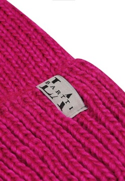 CZAPKA DAMSKA BEANIE WYWIJANA JESIEŃ ZIMA MAJKA WEŁNA 10% FUKSJA RÓŻ