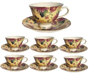 FILIŻANKA 6 SZT 200 ML KWIATY KOLOROWE PUDEŁKO NA PREZENT CIENKA PORCELANA