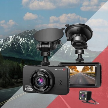 Wideorejestrator Feegar Kamera Samochodowa Rejestrator Trasy + TYŁ + 64GB