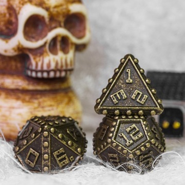 KOSTKI RPG NITOWANY BRĄZ ZESTAW 7 METALOWYCH KOŚCI