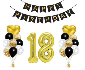 Balony z banerem Happy Birthday na każde urodziny