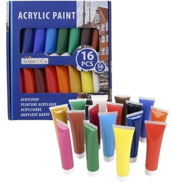 Zestaw Farb FARBY akrylowe 16 x 36 ml do malowania