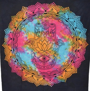 Indyjska NARZUTA Ręka Fatimy HAMSA orientalna Indie kapa boho 230x210 cm