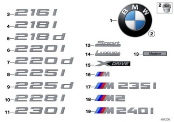 BMW ZNAK ZNAKY VÍKO KUFRU ZADNÍ F22 F45 F46 218I !