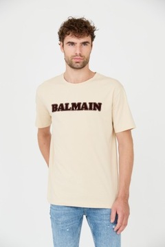 BALMAIN Beżowy t-shirt Retro Balmain Flock 3XL