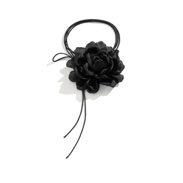 Naszyjnik choker kwiat róża czarny na rzemyku rzemyk długi ozdoba na szyję