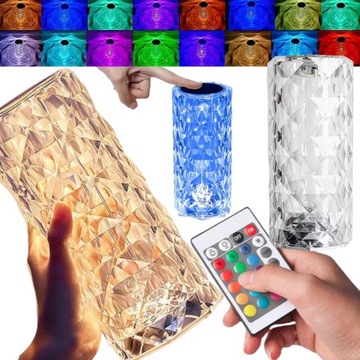 KRYSZTAŁOWA LAMPKA NOCNA LED RGB USB-C 16 KOLOR