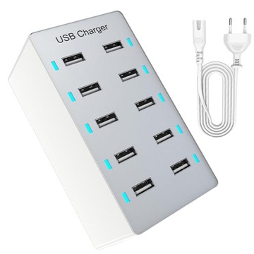 ЗАРЯДНАЯ СТАНЦИЯ С 10 ПОРТАМИ USB 50 Вт + СЕТЕВОЙ КАБЕЛЬ ДЛИНОЙ 1,4 М