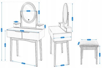 TOALETKA z lustrem LED kosmetyczna skandynawska