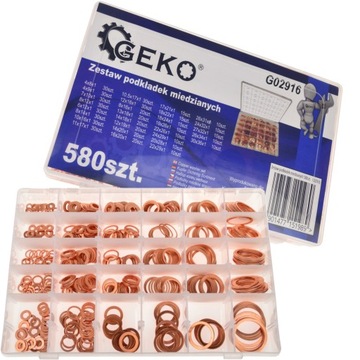 GEKO МЕДНЫЕ ШАЙБЫ МЕДНЫЕ УПЛОТНЕНИЯ НАБОР ИЗ 580 ШТ. G02916