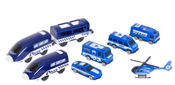 ЭЛЕКТРОПОЕЗД Полиция АККУМУЛЯТОРНЫЙ ПОЕЗД треки туннель ВЕРТОЛЕТЫ АВТОМОБИЛИ