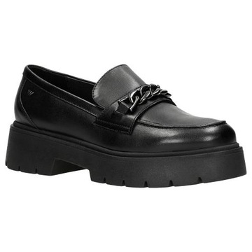 BUTY DAMSKIE Półbuty MOKASYNY wsuwane GRUBA PODESZWA czarne Wojas r. 39