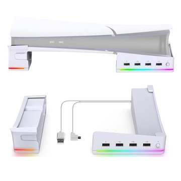ПОРТАТИВНАЯ ГОРИЗОНТАЛЬНАЯ ПОДСТАВКА RGB ДЛЯ PLAYSTATION 5 PS5 SLIM+4 порта USB