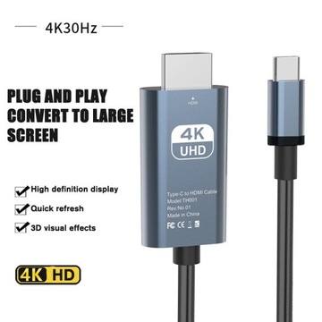 АДАПТЕР КАБЕЛЯ АДАПТЕР USB-C 3.1 HDMI 4K MHL 200см для телефона-Macbook