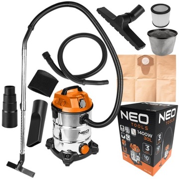 NEO ПРОМЫШЛЕННЫЙ СТРОИТЕЛЬНЫЙ ПЫЛЕСОС 1400ВТ 30Л ВЛАЖНАЯ СУХАЯ ДЛЯ ШТУКАТУРКИ + АКСЕССУАРЫ