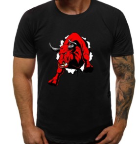 MODNY BAWEŁNIANY CZARNY T-SHIRT 3D BYK L