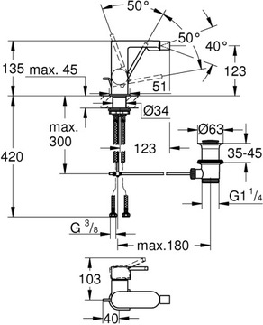 BATERIA BIDETOWA BRUSHED HARD GRAPHITE GROHE PLUS